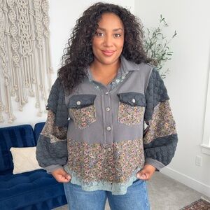 POL Quilted mixed media Dusk Blue sweater